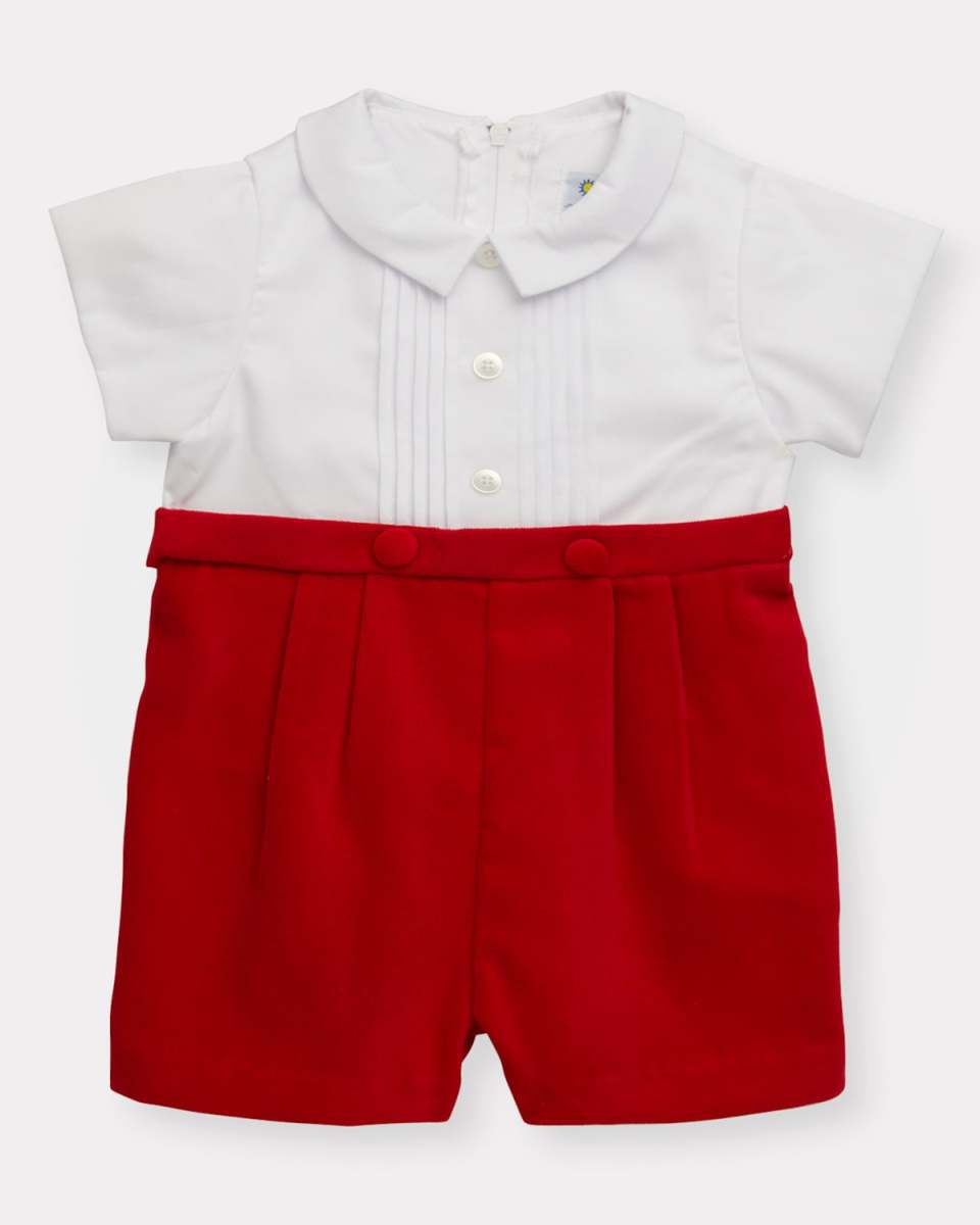 Boy's Velvet Pique Pleated Coverall, Size 6M-